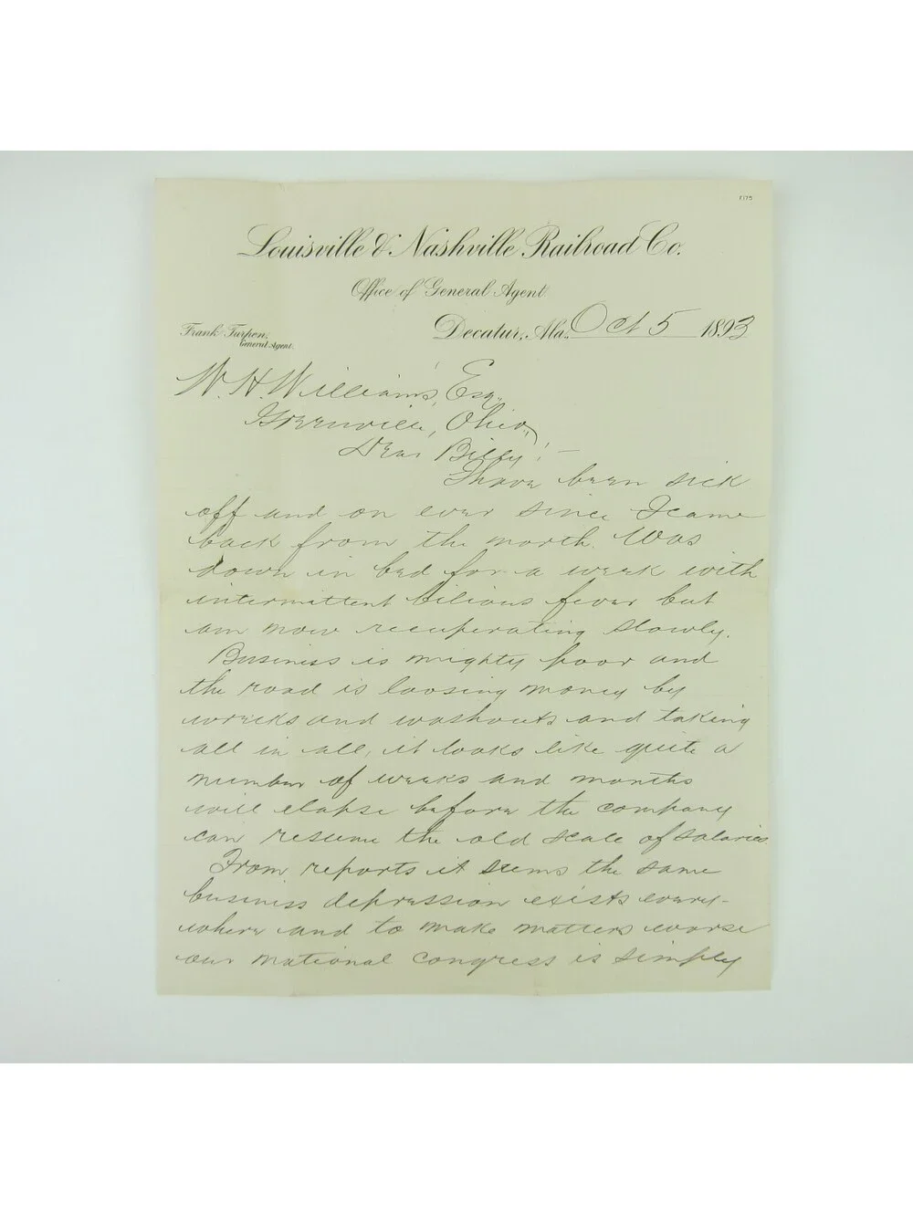 Louisville & Nashville Railroad Letter Envelope Frank Turpen Strike Antique 1893
